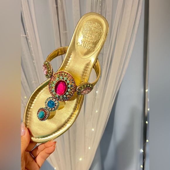 💎 VINCE CAMUTO Jeweled Demi Wedge Sandals - size 38 NWOT 💎 - Picture 3 of 11